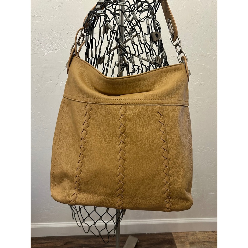 Tignanello Mustard Yellow Pebbled Leather Hobo Bag Braided Detail Shoulder Purse